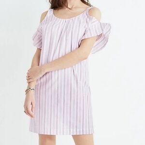 Madewell Stripe Cold Shoulder White Pink Causal Dress XSmall